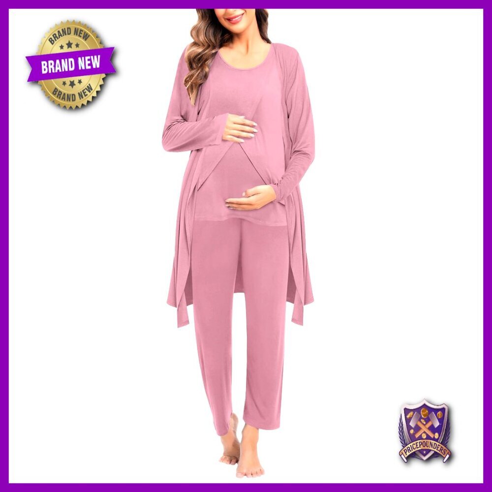 Maternity Nursing Pajama Set 3PC Modal Robe Lounge Postpartum Breastfeeding